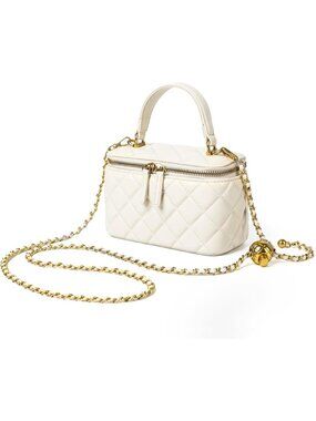 Women's White Small Leather Purse Quilted Mini Box Chain Strap Crossbody Bag
